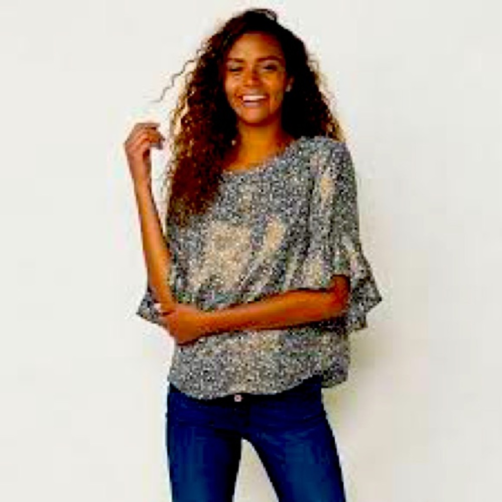 LC Lauren Conrad Business Floral Flutter-Lustrous Sleeve Top Plus Size XXL (20)